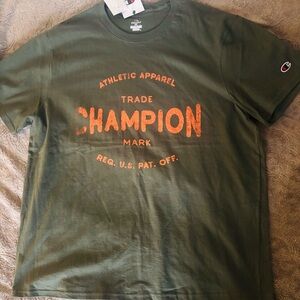 Champion Olive Green T‑Shirt with Orange Logo